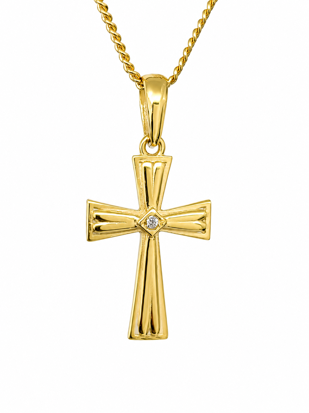 9ct Yellow Gold Italian Made Cubic Zirconia Set Cross Pendant – 18mm - 9Y5P0218 Sterling Silver Chains 