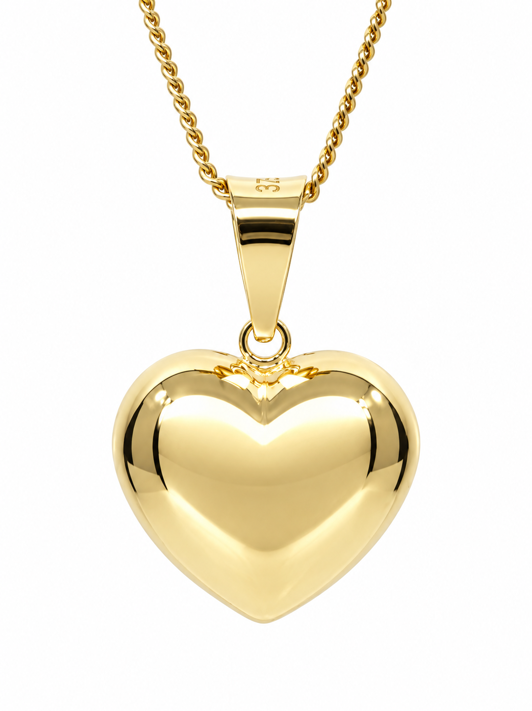 9ct Yellow Gold Italian Puff Heart Pendant – 16mm STERLING SILVER EARRINGS 