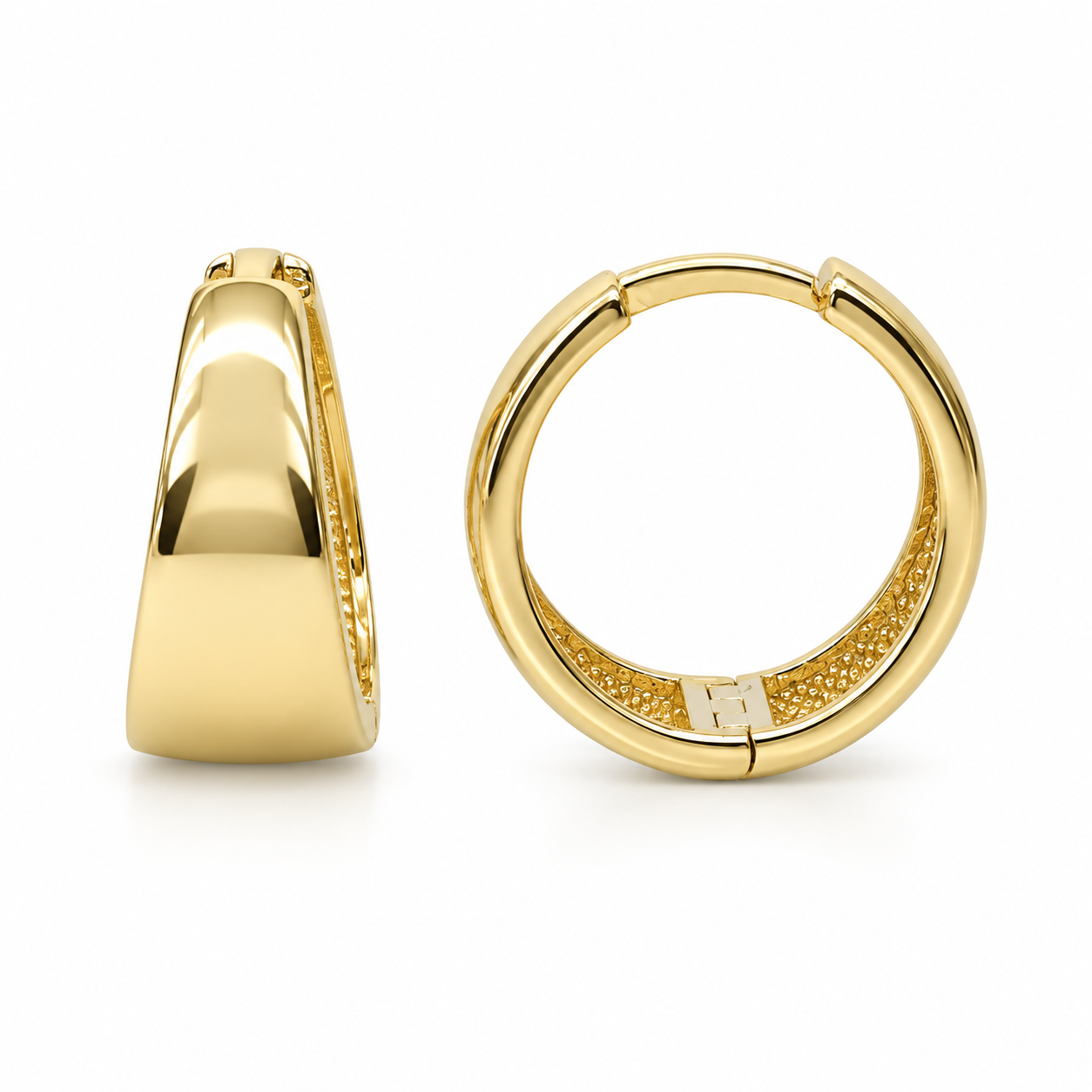 9ct Yellow Gold Italian Tapered Hinged Hoop Earrings – 11mm STERLING SILVER EARRINGS 