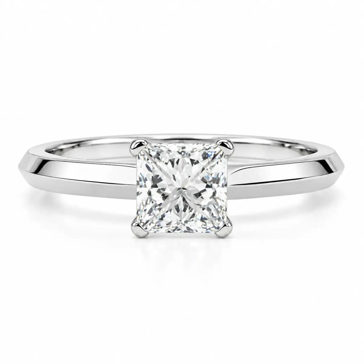 14ct White Gold 1.00ct Princess Cut Lab-Grown Diamond Solitaire Ring – F-G Colour, VS1-VS2 Clarity - EC4365