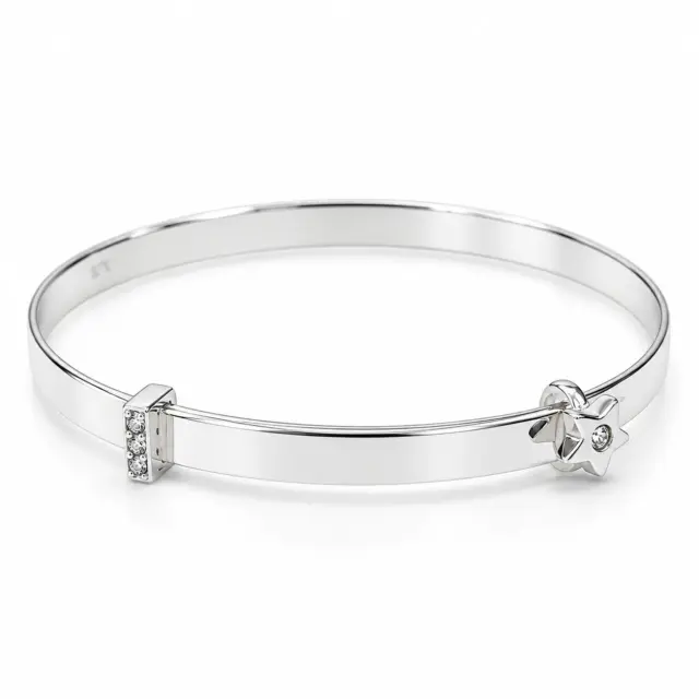 Sterling Silver Baby Expander Bangle with Cubic Zirconia Star - IB0757