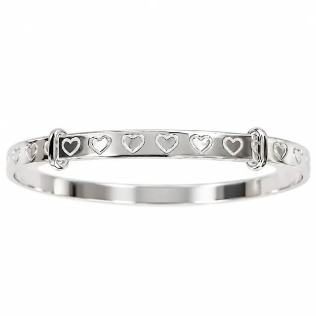 Sterling Silver Baby Expander Bangle with Engraved Heart Design - IB0758