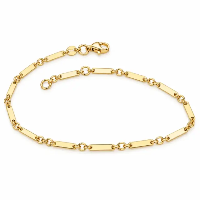 Italian 9ct Yellow Gold Fine Flat Bar Link Bracelet – 19cm - BB198