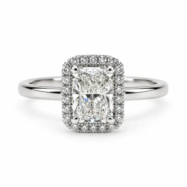 9ct White Gold 1.15ct TDW Lab-Grown Diamond Emerald Cut Halo Engagement Ring – F/VS - LGRE24877