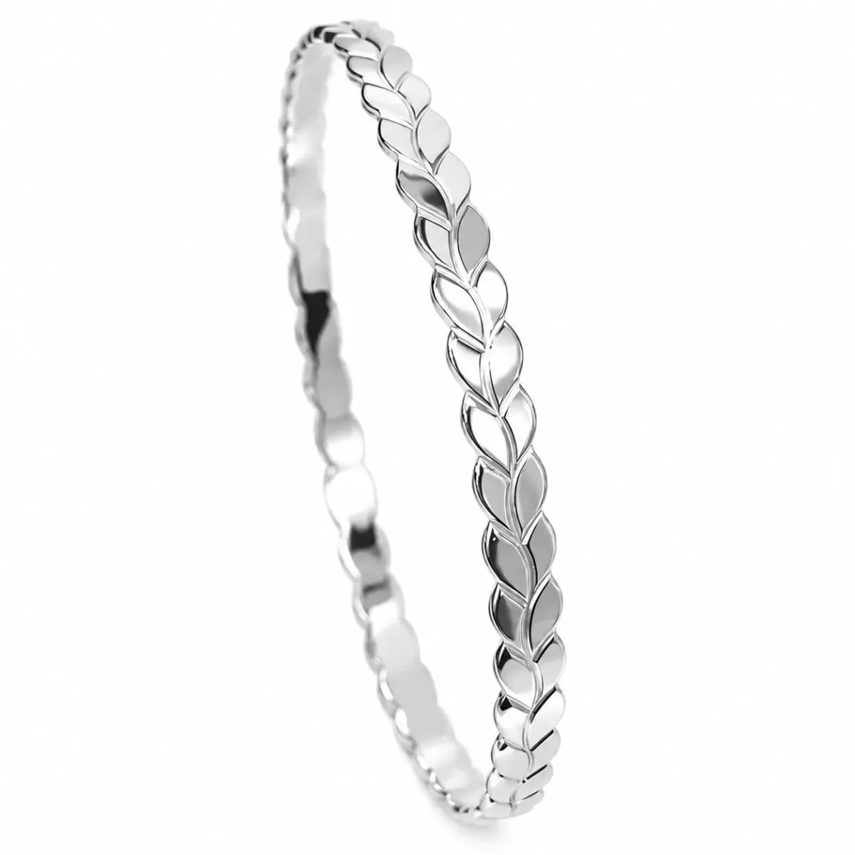 Sterling Silver Solid Leaf Pattern Bangle – 4.40mm - PT2383