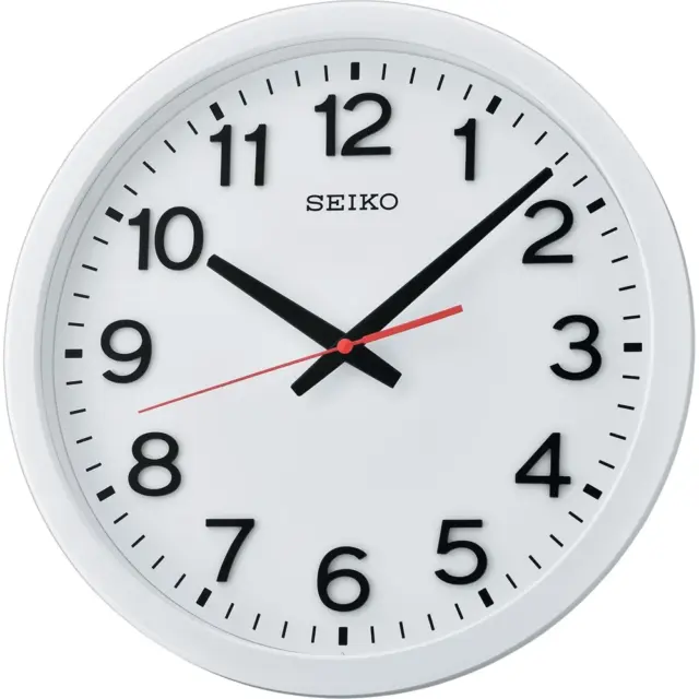 Seiko QXA732-W White Wall Clock 35cm – Quiet Sweep & 3D Arabic Numerals