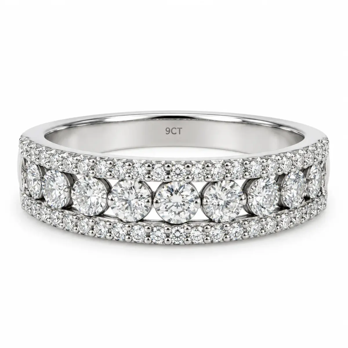 9ct White Gold 0.50ct Natural Diamond Multi-Row Band - R40335-050