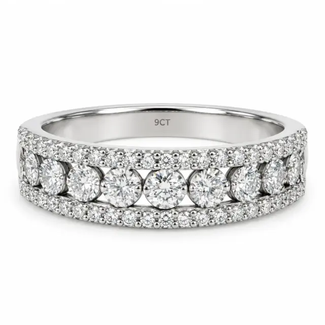 9ct White Gold 0.50ct Natural Diamond Multi-Row Band - R40335-050