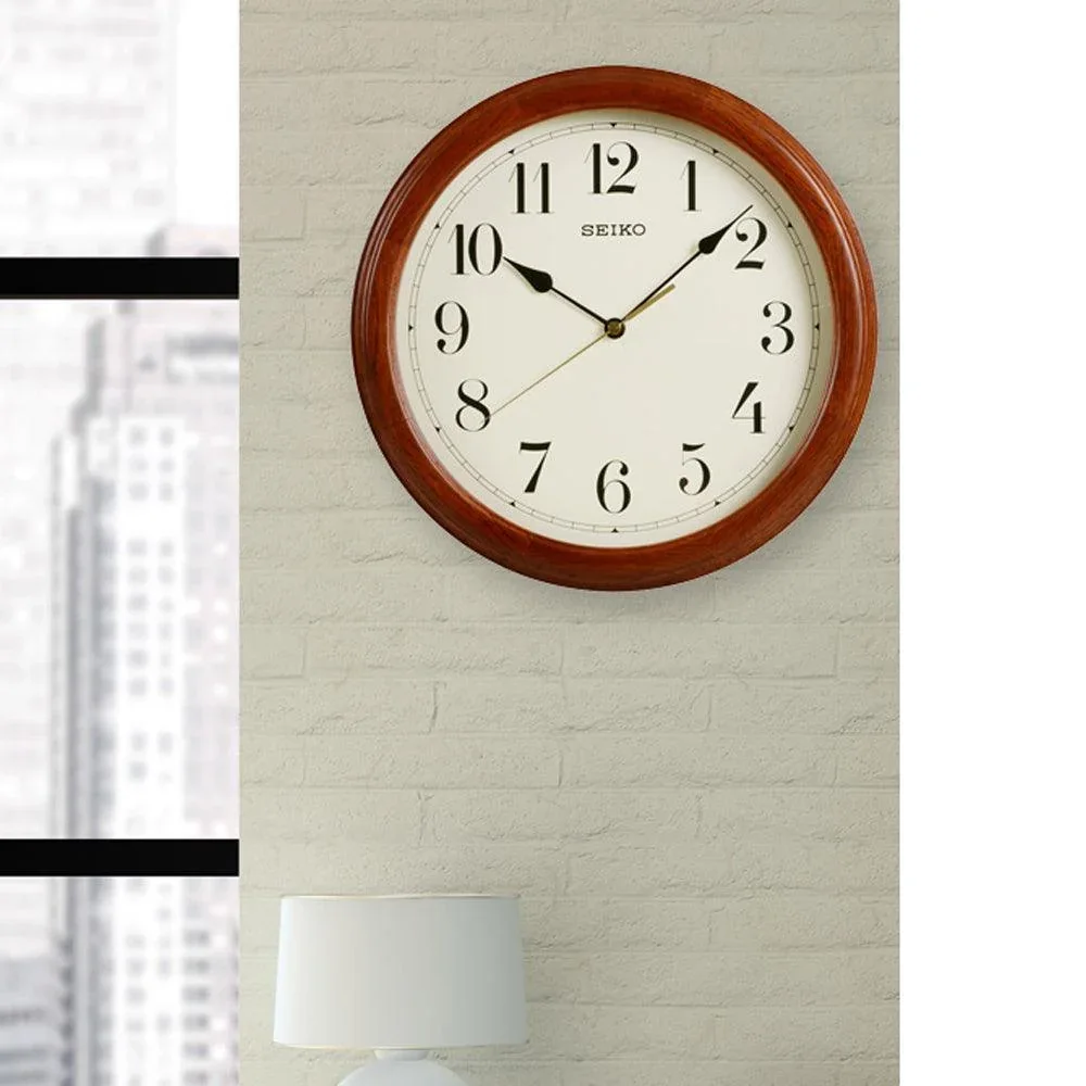 Seiko QXA153-B Wooden Wall Clock – Brown Oak | 32cm