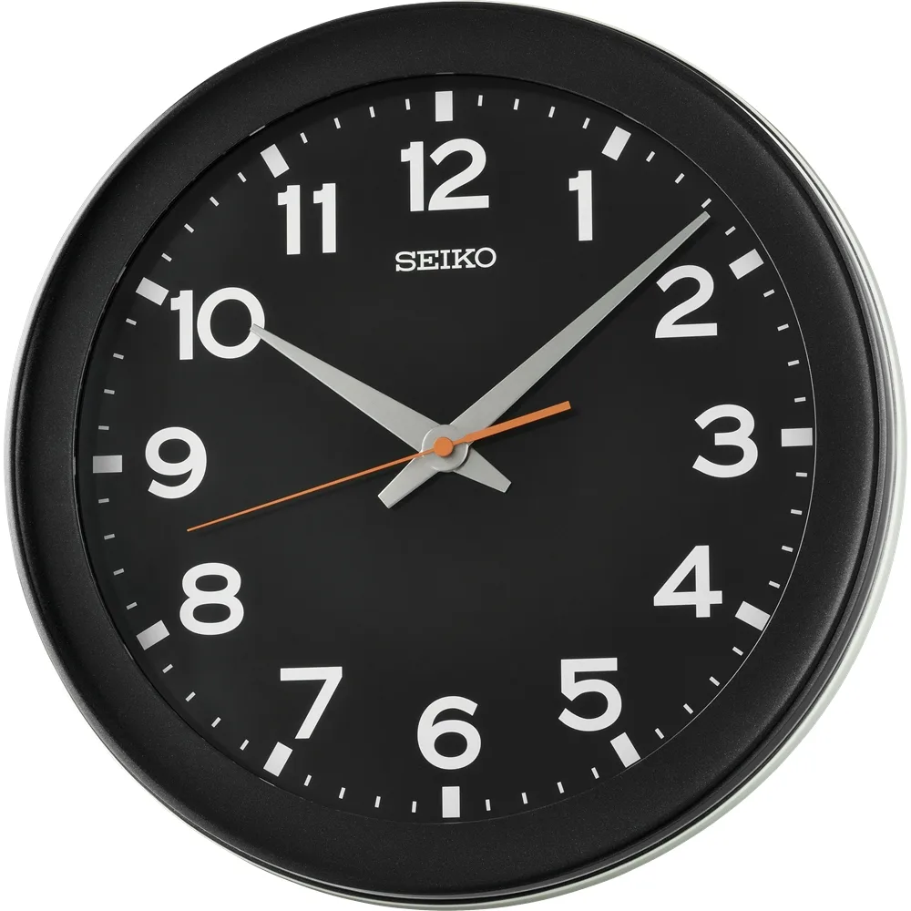 Seiko QXA835-K Office Wall Clock – Metallic Black & White 36.8cm