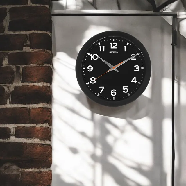 Seiko QXA835-K Office Wall Clock – Metallic Black & White 36.8cm