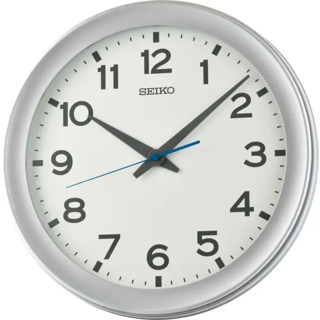 Seiko QXA835-S Office Wall Clock – Silver & White | Quiet Sweep | 36.8cm