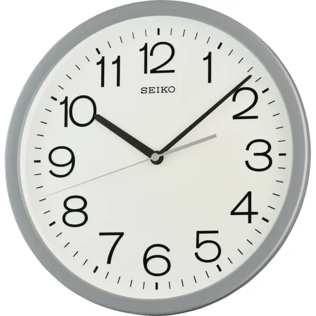 Seiko QXA847-N Grey Office Wall Clock – Quiet Sweep 31.1cm