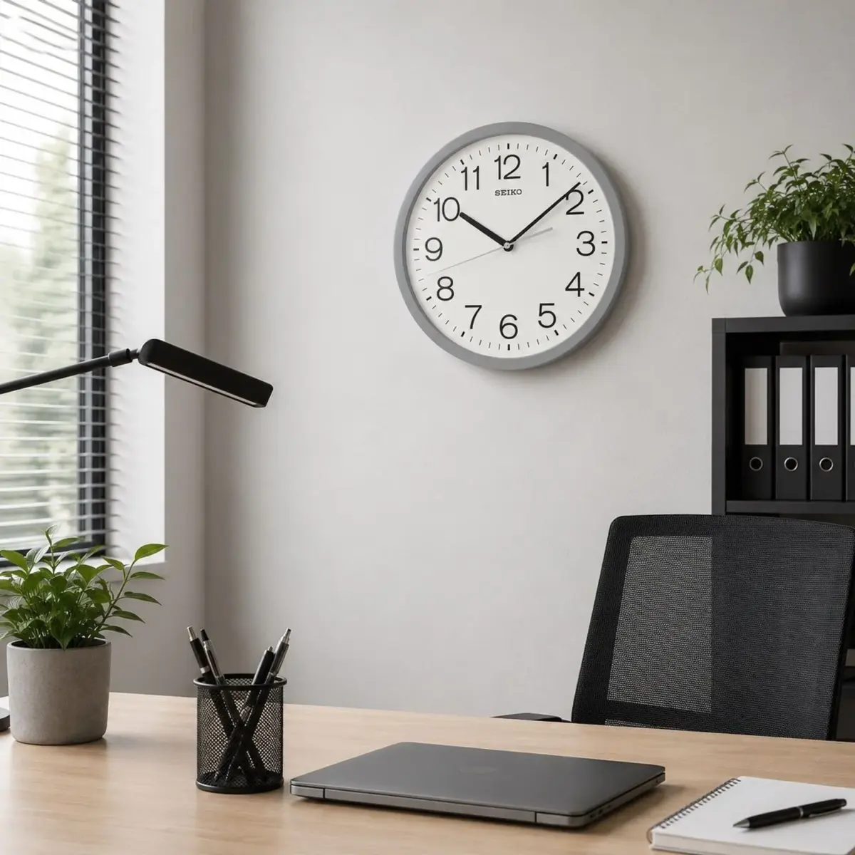 Seiko QXA847-N Grey Office Wall Clock – Quiet Sweep 31.1cm