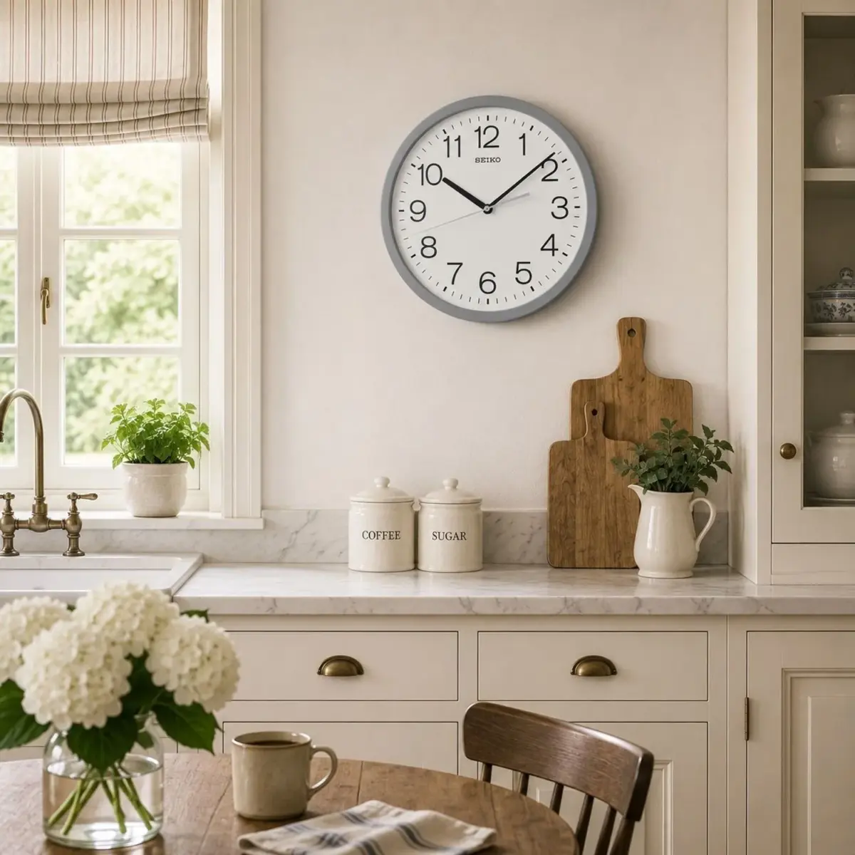 Seiko QXA847-N Grey Office Wall Clock – Quiet Sweep 31.1cm