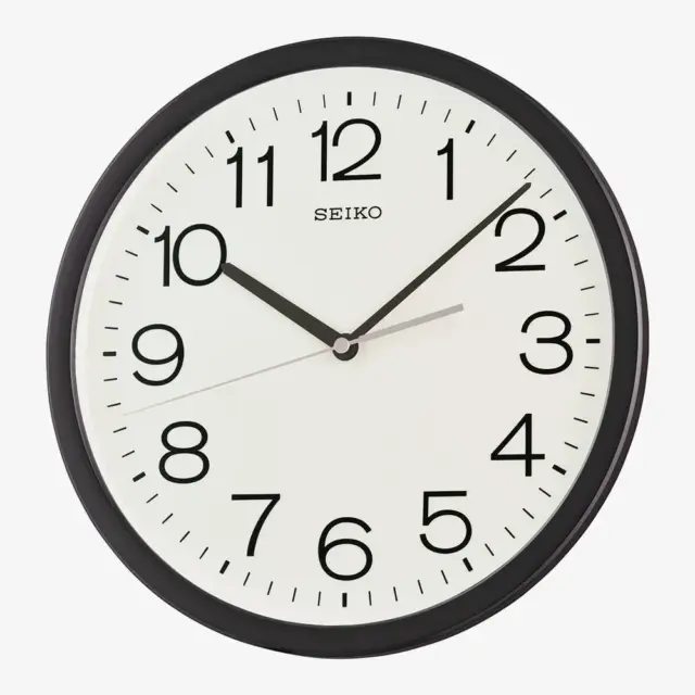 Seiko QXA847K White Dial Black Round Wall Clock – Quiet Sweep Quartz