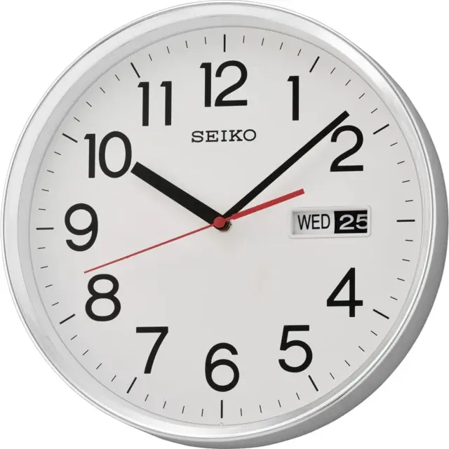 Seiko QXF104-S Silver Wall Clock with Day & Date Display – 30.3cm
