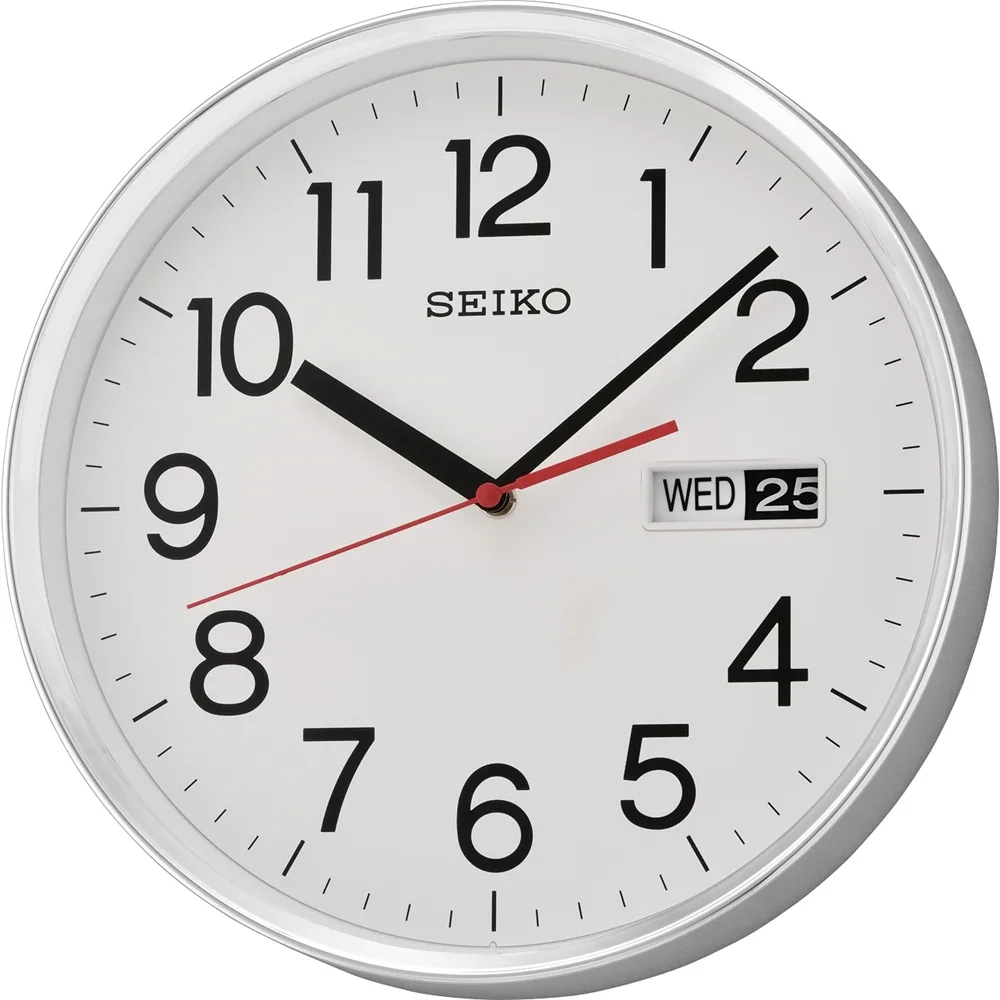 Seiko QXF104-S Silver Wall Clock with Day & Date Display – 30.3cm