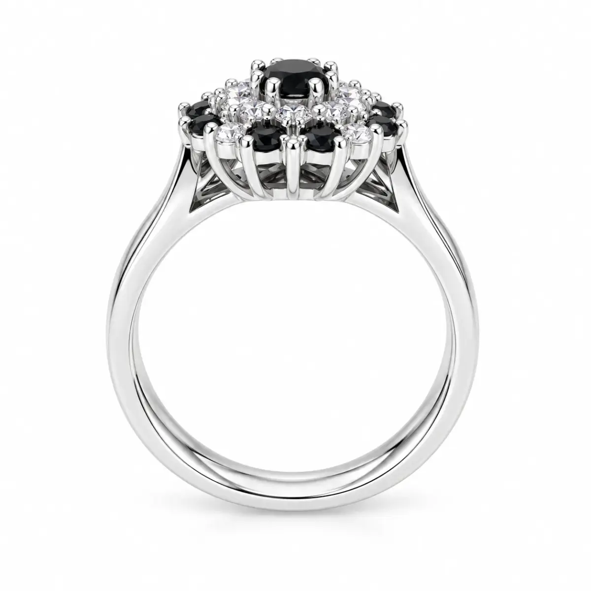 Sterling Silver 3-Piece Black & Clear CZ Oval Cluster Ring Set - R005-925-CZ-BLK