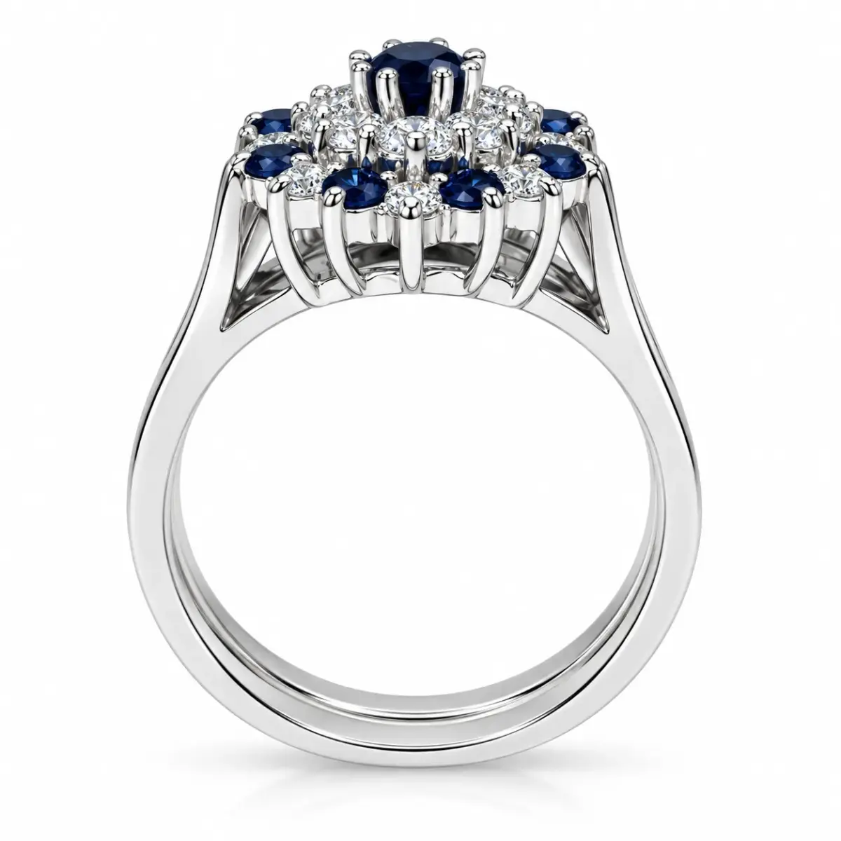 Sterling Silver 3-Piece Blue & Clear CZ Oval Cluster Ring Set - R005-925-CZ-BLU