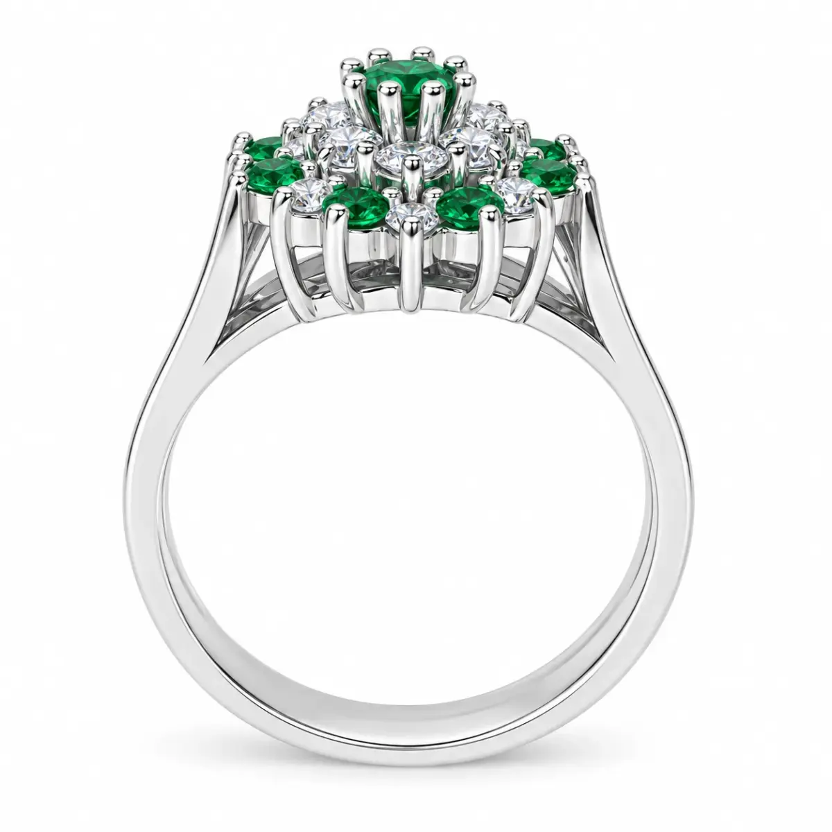 Sterling Silver 3-Piece Green & Clear CZ Oval Cluster Ring Set - R005-925-CZ-GRN
