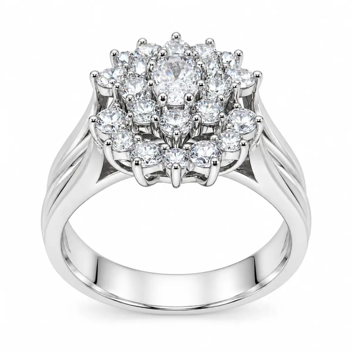 Sterling Silver 3-Piece Oval CZ Cluster Bridal Ring Set - R005-925-CZ-CLR