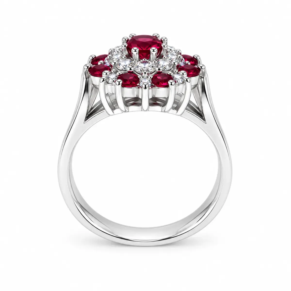 Sterling Silver 3-Piece Red & Clear CZ Oval Cluster Ring Set - R005-925-CZ-RED