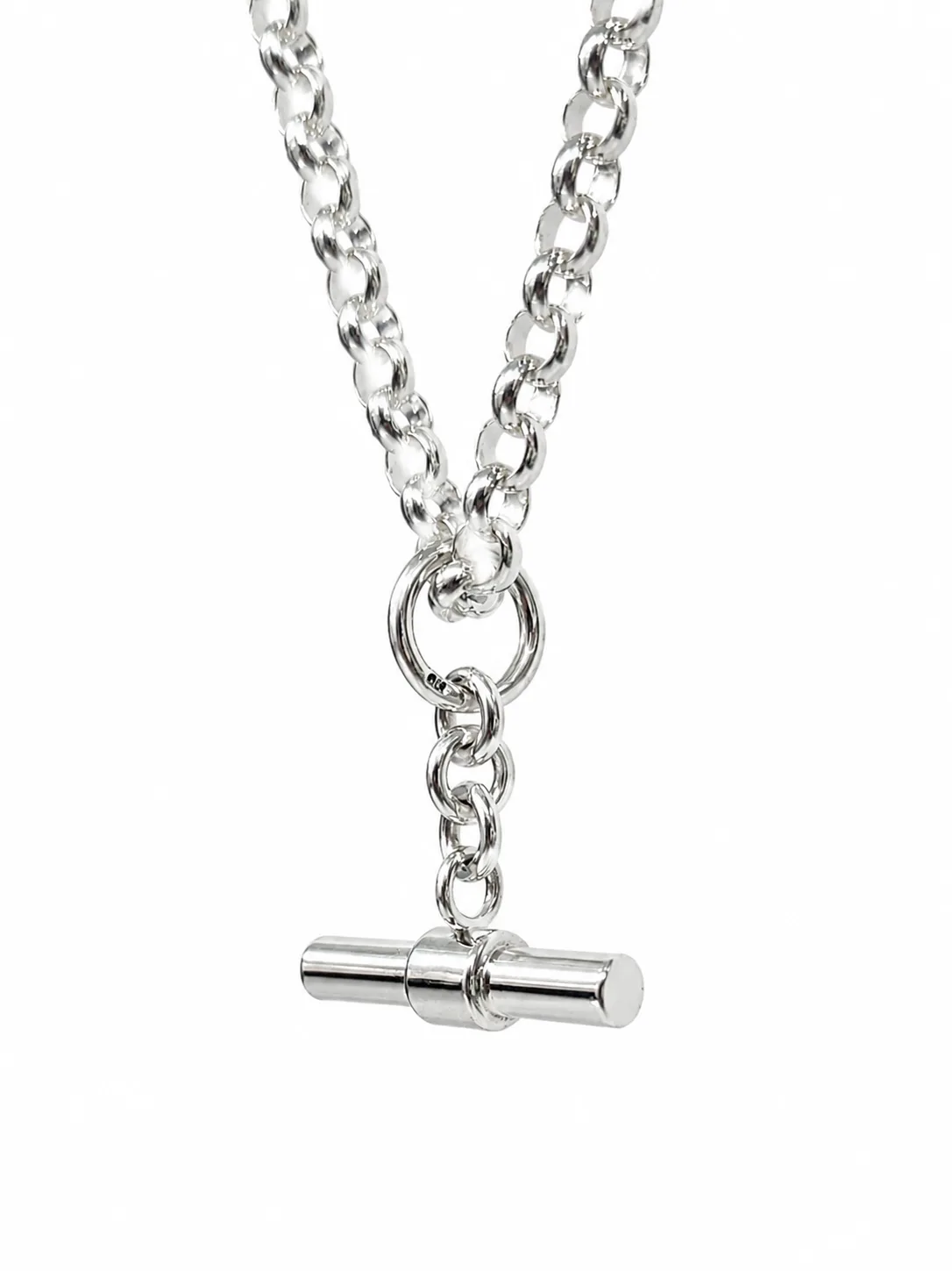 Sterling Silver B3 Solid Round Belcher T-Bar Necklace 55cm – 27.60g | NZ Made