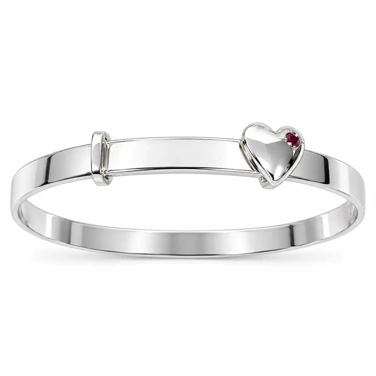Sterling Silver Child Expandable Bangle with Created Ruby Heart - SCHEX-HEART-RUBY
