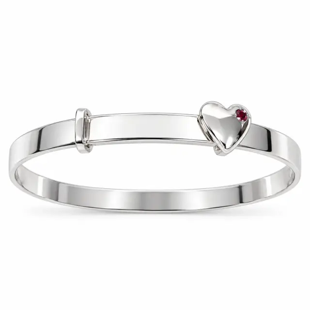 Sterling Silver Child Expandable Bangle with Created Ruby Heart - SCHEX-HEART-RUBY