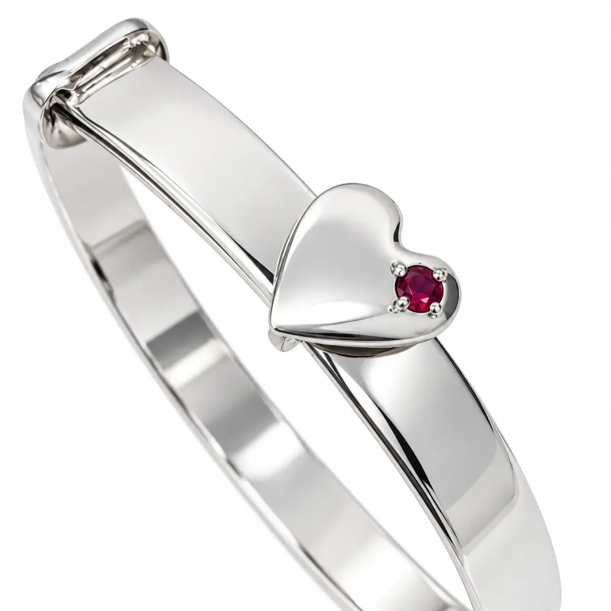Sterling Silver Child Expandable Bangle with Created Ruby Heart - SCHEX-HEART-RUBY