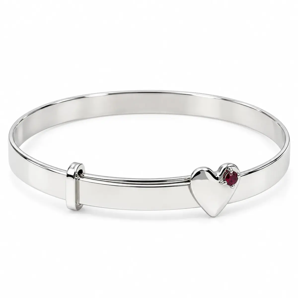 Sterling Silver Child Expandable Bangle with Created Ruby Heart - SCHEX-HEART-RUBY