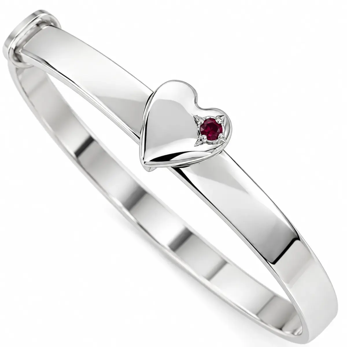 Sterling Silver Child Expandable Bangle with Created Ruby Heart - SCHEX-HEART-RUBY