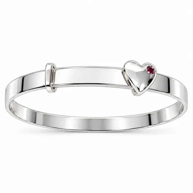 Sterling Silver Baby Expandable Bangle with Created Ruby Heart - SBBEX-HEART-RUBY