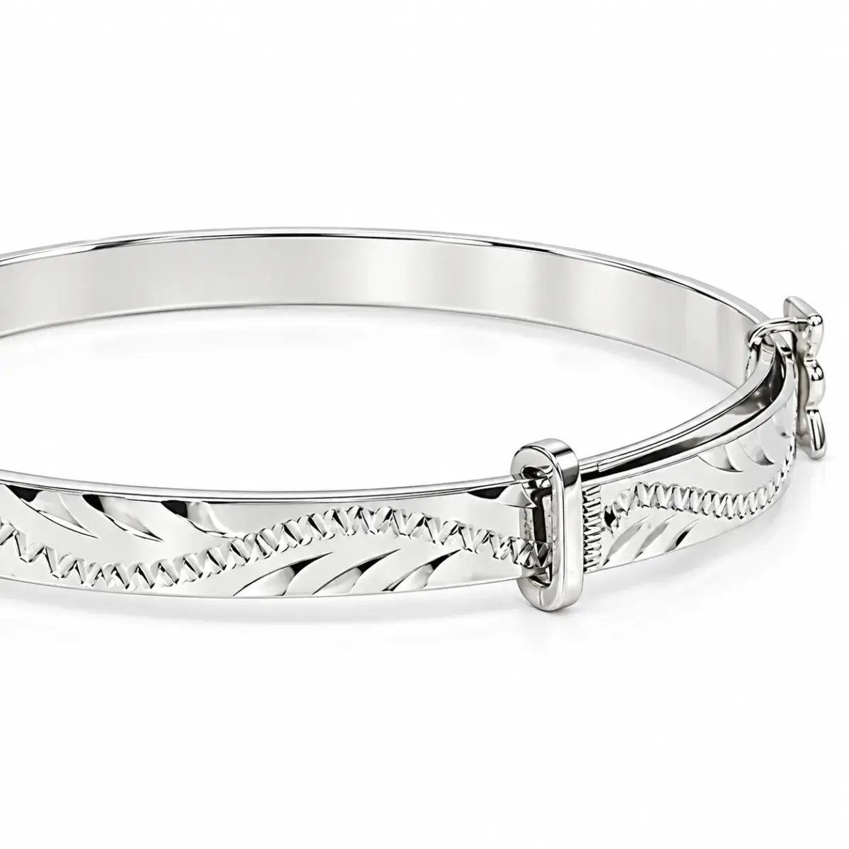 Sterling Silver Teen Expandable Bangle with Diamond-Cut Engraving & Bow - STNEXEN-BOW