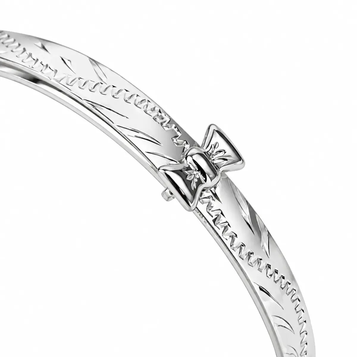 Sterling Silver Teen Expandable Bangle with Diamond-Cut Engraving & Bow - STNEXEN-BOW