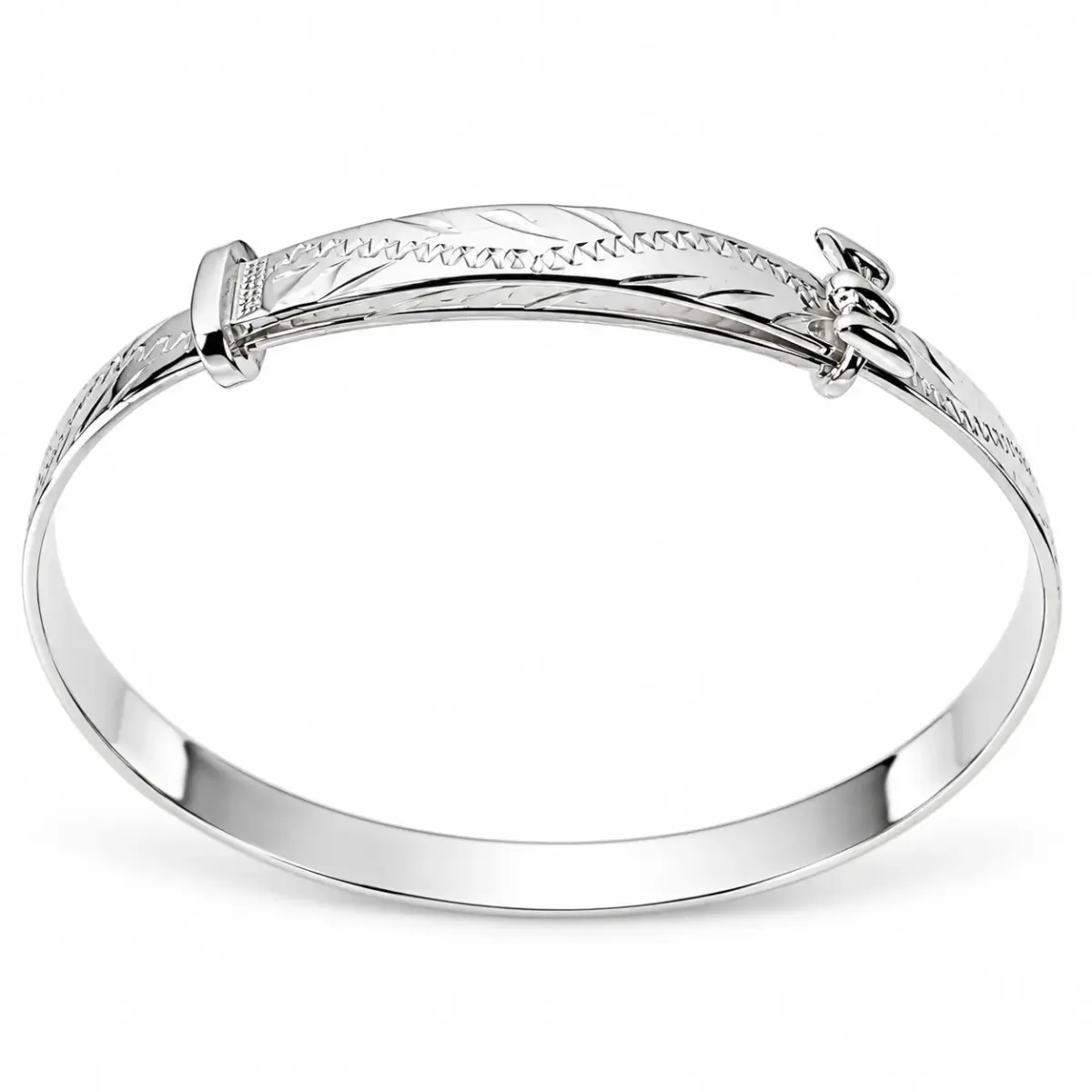 Sterling Silver Teen Expandable Bangle with Diamond-Cut Engraving & Bow - STNEXEN-BOW
