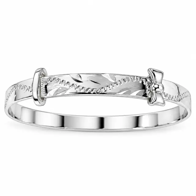 Sterling Silver Baby Expandable Bangle with Diamond-Cut Engraving & Bow - SBBEXEN-BOW