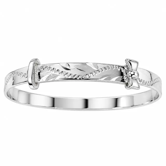 Sterling Silver Teen Expandable Bangle with Diamond-Cut Engraving & Bow - STNEXEN-BOW