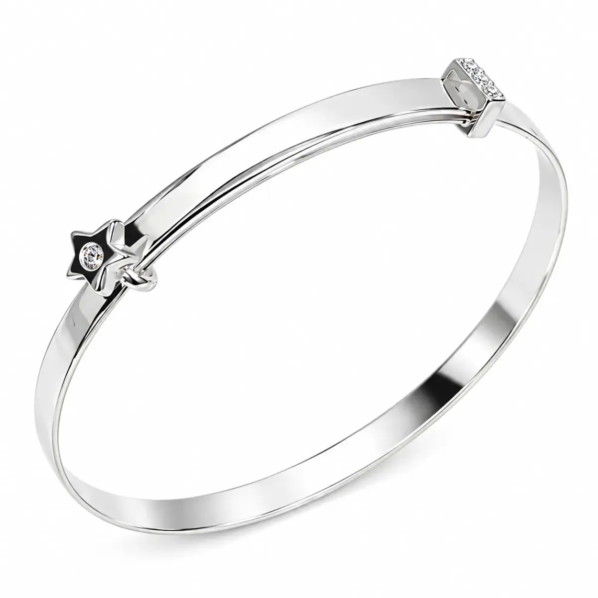 Sterling Silver Baby Expander Bangle with Cubic Zirconia Star - IB0757