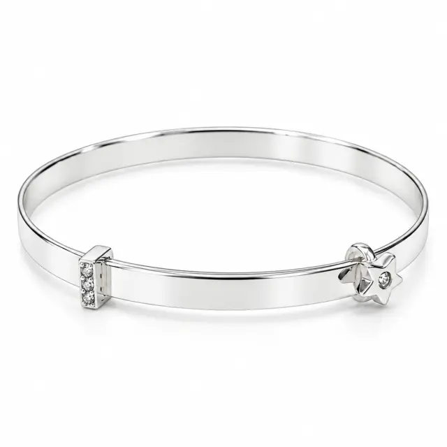 Sterling Silver Baby Expander Bangle with Cubic Zirconia Star - IB0757