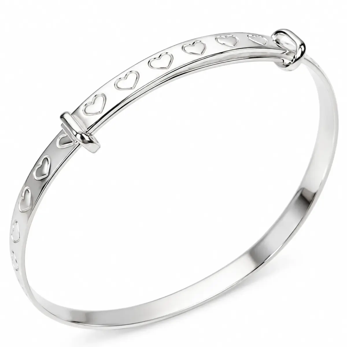 Sterling Silver Baby Expander Bangle with Engraved Heart Design - IB0758