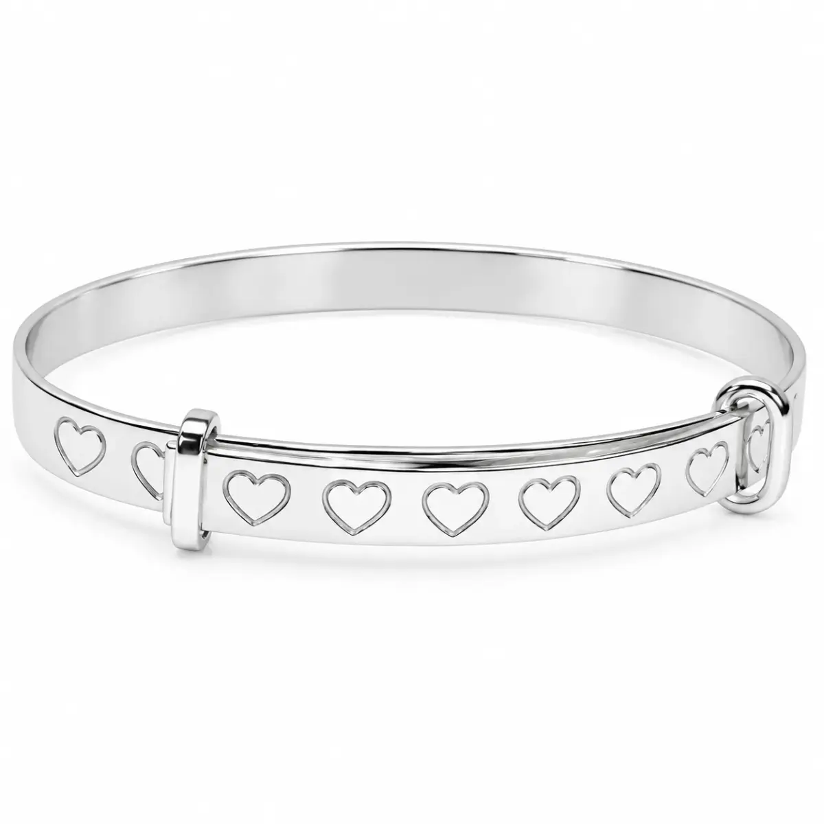 Sterling Silver Baby Expander Bangle with Engraved Heart Design - IB0758