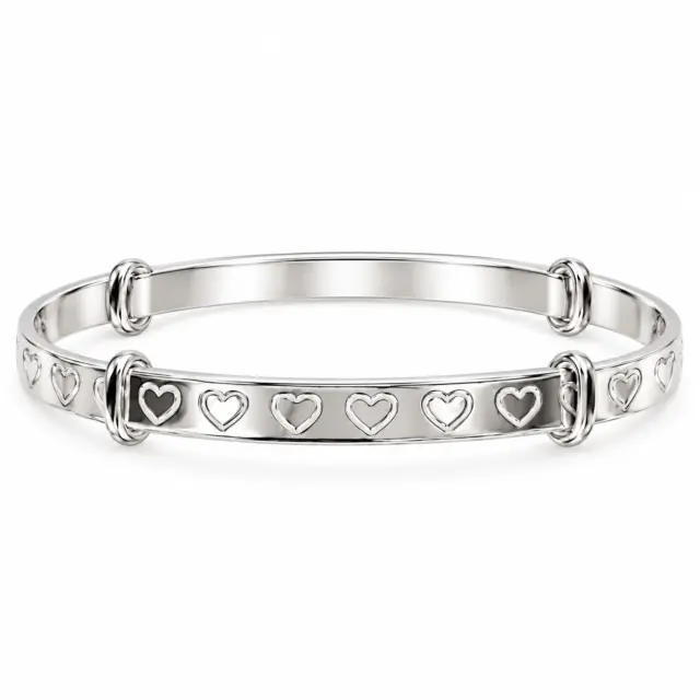 Sterling Silver Baby Expander Bangle with Engraved Heart Design - IB0758