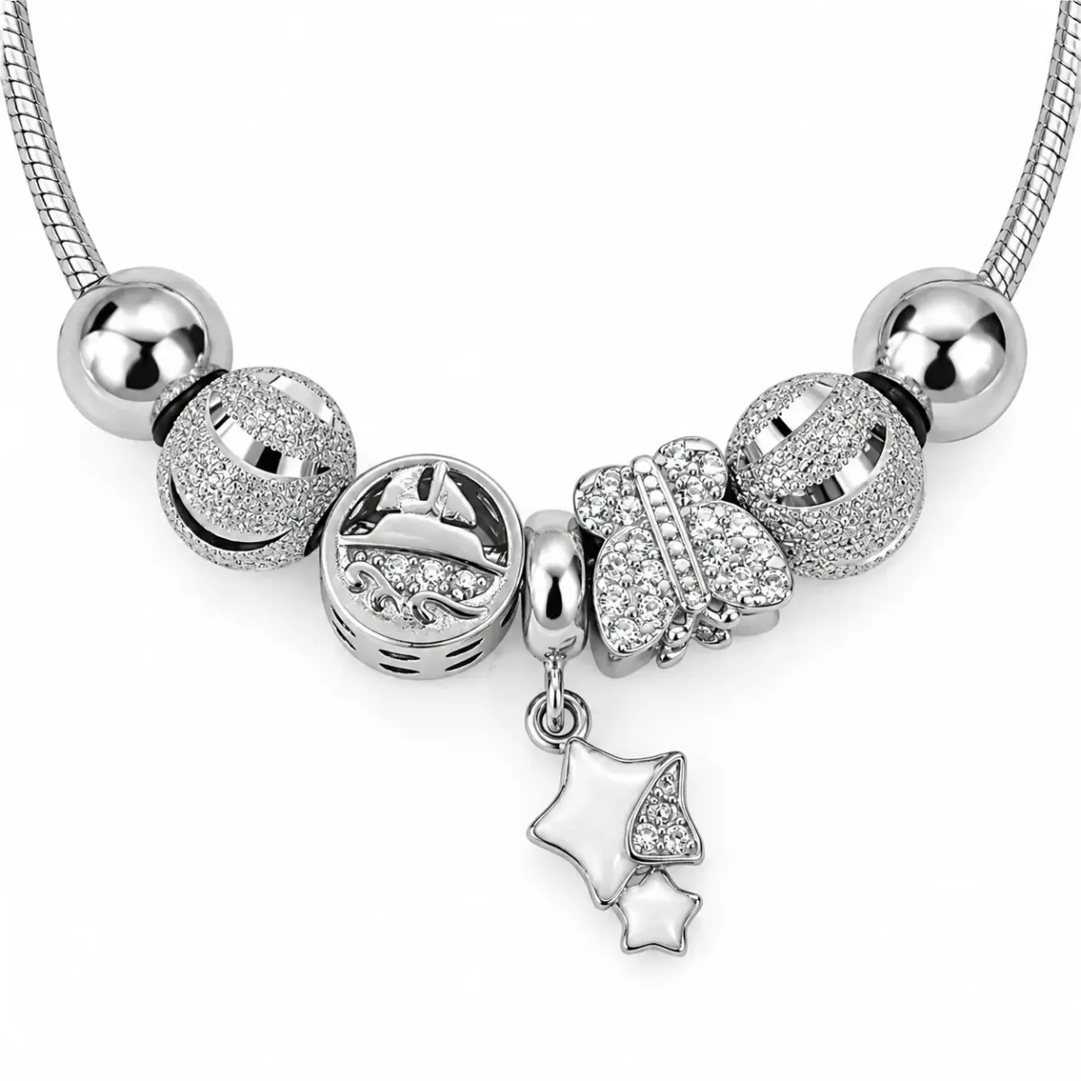 Sterling Silver Butterfly, Sailing & Star Pandora-Style Charm Bracelet  – 17.5cm - SSPAN04