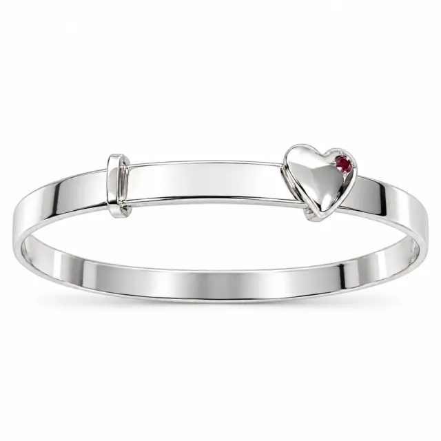 Sterling Silver Child Expandable Bangle with Created Ruby Heart - SCHEX-HEART-RUBY