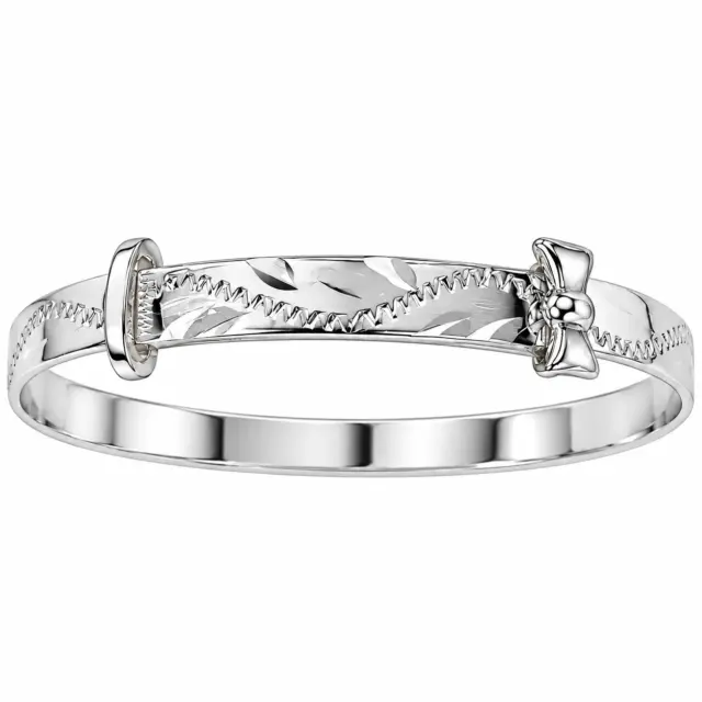 Sterling Silver Child’s Expandable Bangle with Diamond-Cut Engraving & Bow - SCHEXEN-BOW