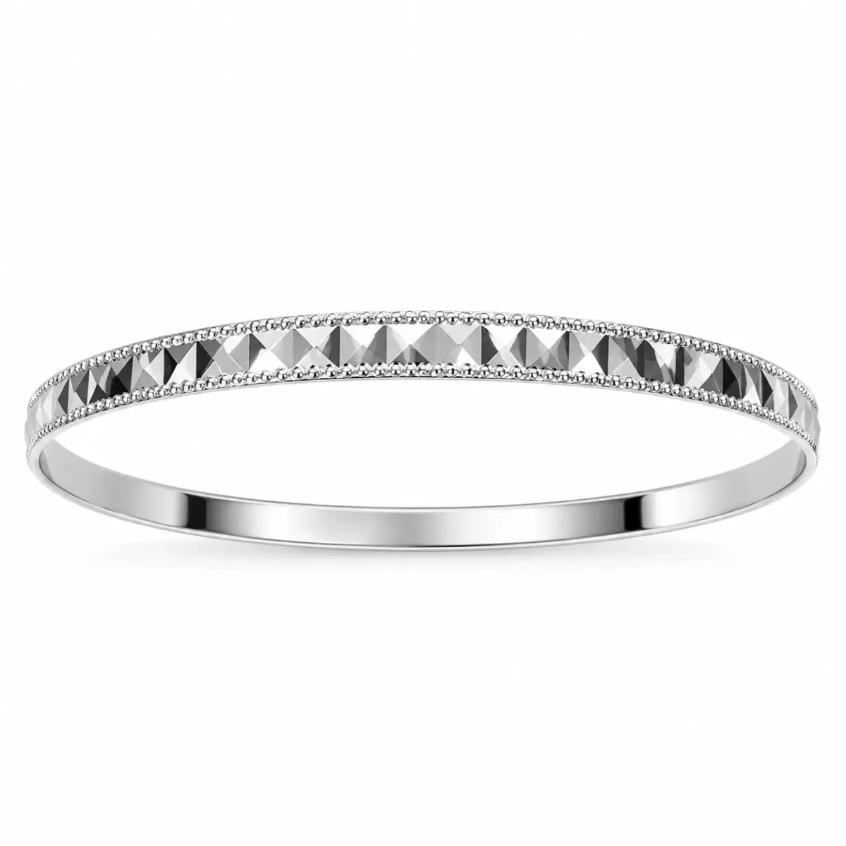 Sterling Silver Solid Faceted Centre & Milled Edge Bangle – 4.00mm - PT2382