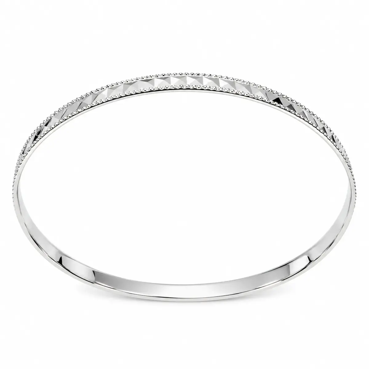 Sterling Silver Solid Faceted Centre & Milled Edge Bangle – 4.00mm - PT2382