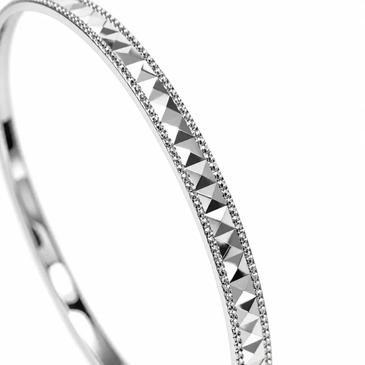 Sterling Silver Solid Faceted Centre & Milled Edge Bangle – 4.00mm - PT2382